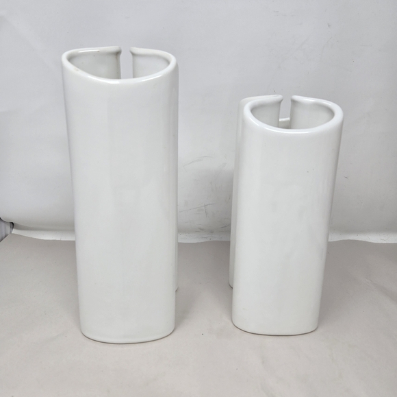 Vintage Dansk White Ceramic Pair of Double Vases Style Modernist Curvaceous - Picture 3 of 14